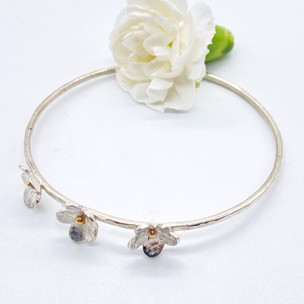 Handmade Sterling Silver and 9k Gold Bangle 