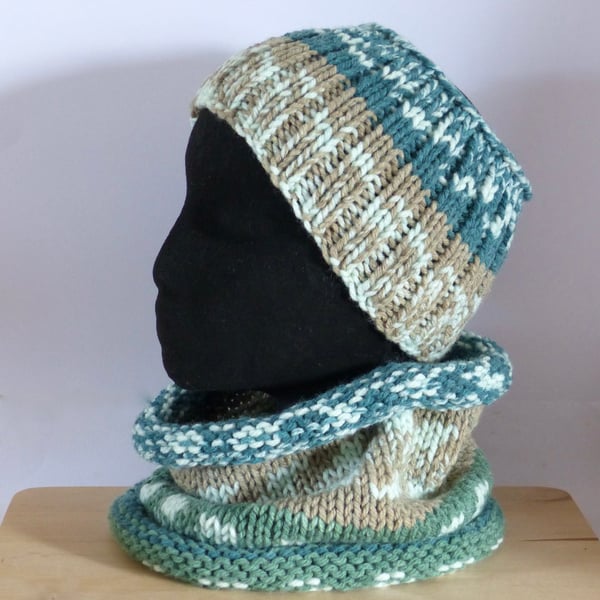 Knitted 'Nordic' Cowl & Headband