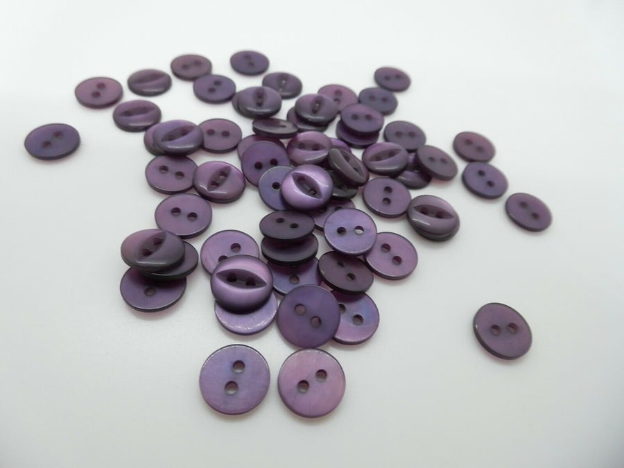 50 round purple buttons 11mm fish eye