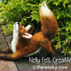 Stretching Fox Fibre Sculpture needle felted OOAK