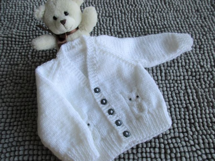 16" White Baby Boys Owl Cardigan