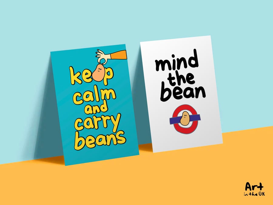 Funny Bean Wall Art Poster, A4 Digital Download, Set of 2