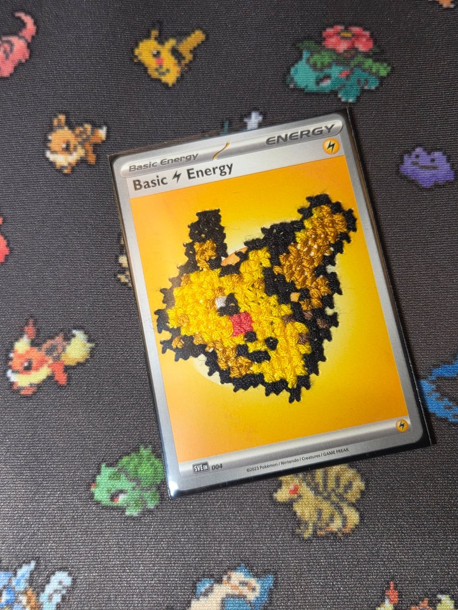 Pixel Pokemon cross stitch energy card