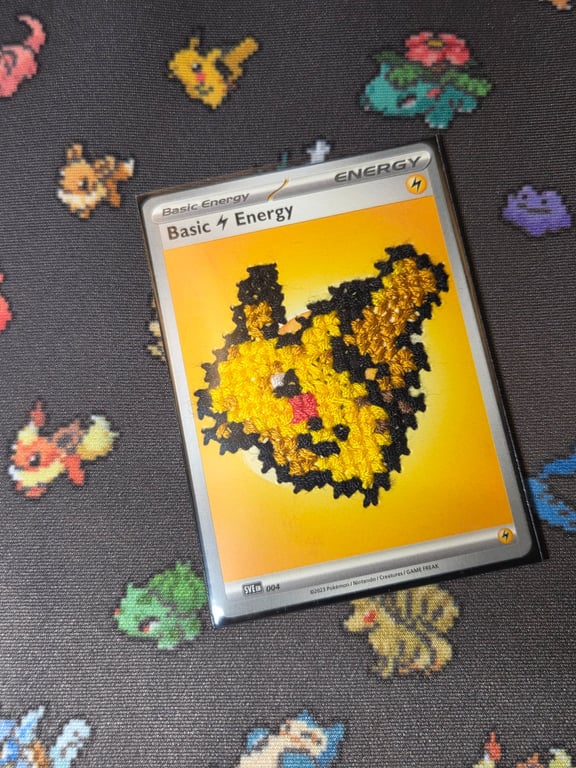 Pixel Pokemon cross stitch energy card