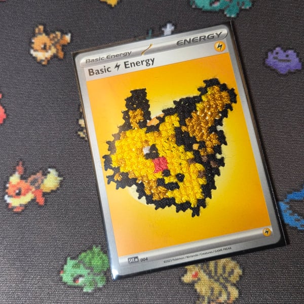 Pixel Pokemon cross stitch energy card