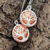 Star and Moon Silver Tree of Life Ball Earrings, Long Drop, Stars, Moon, Copper.