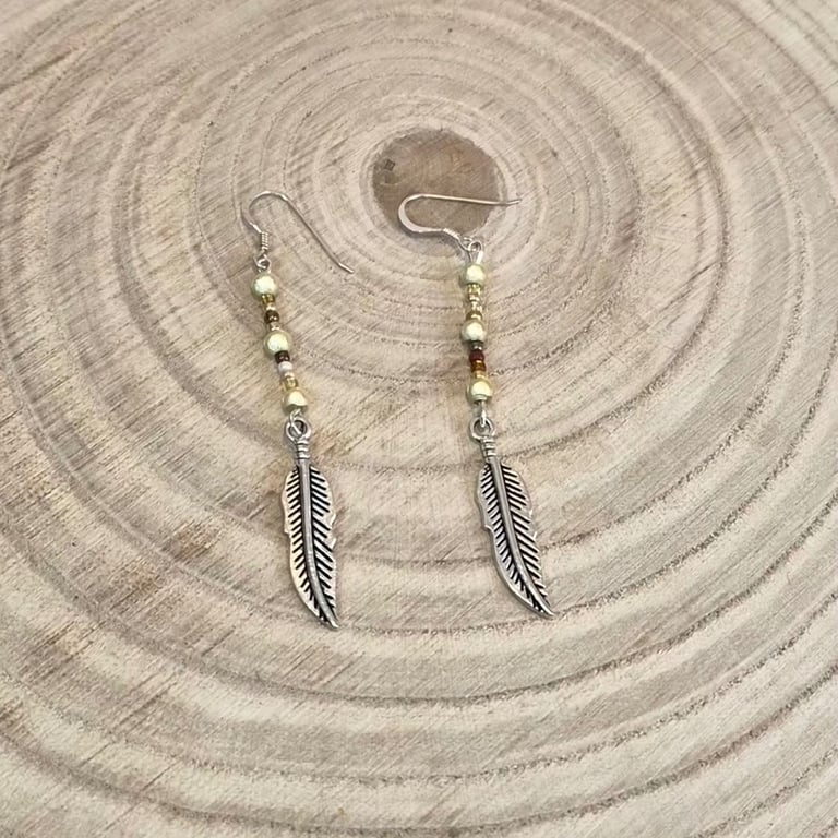 Sterling silver feather earrings,festival earrings,small gift for her (EAR-0021)