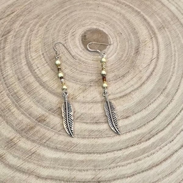 Sterling silver feather earrings,festival earrings,small gift for her (EAR-0021)