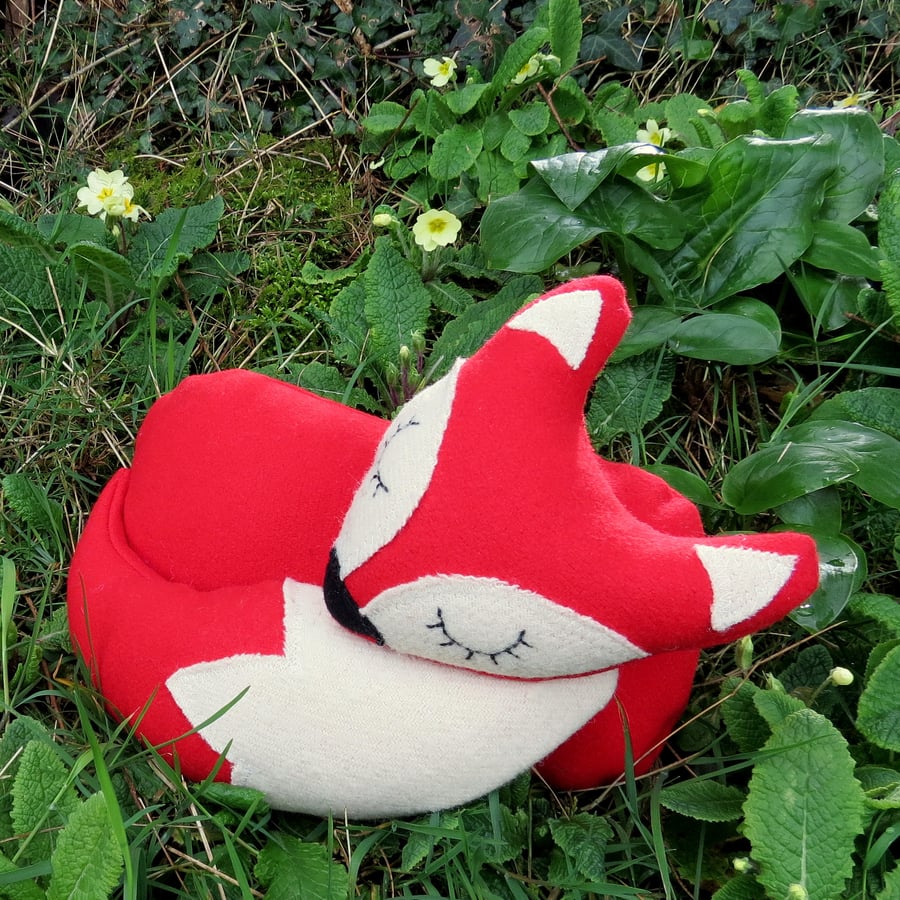 Sale!  Little Red Fox.  A snoozy fox doorstop.  Fox bookend.