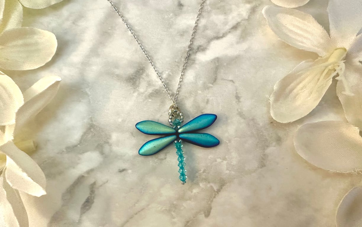 Dragonfly Necklace - Matt Black AB