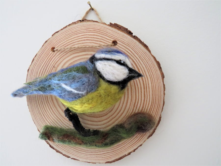 Wool felted blue tit