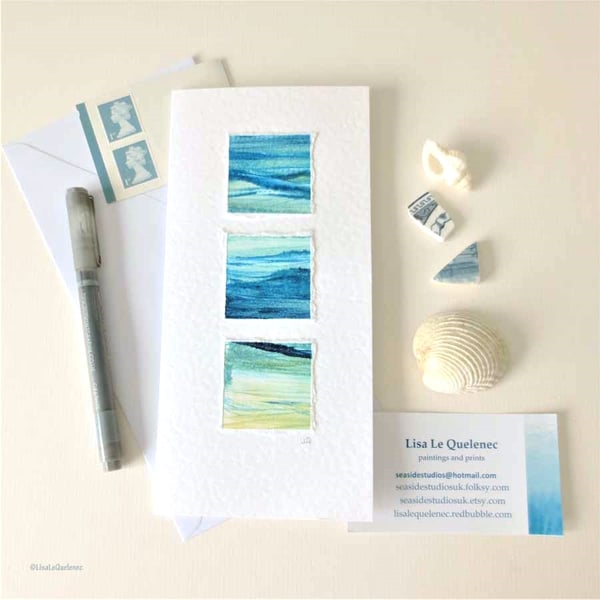 Original art card abstract ocean tidal current