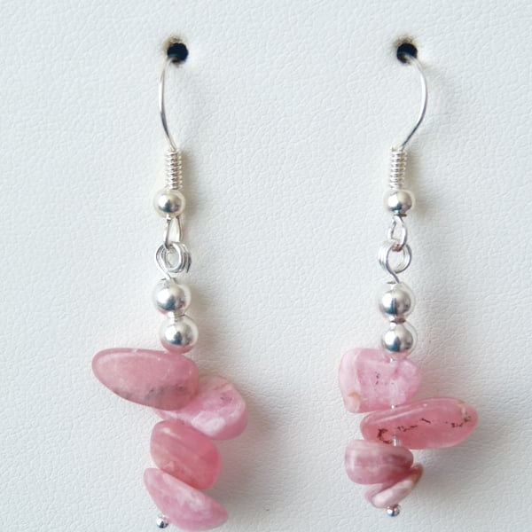 Rhodocrosite Drop Earrings - Genuine Gemstone - Handmade 