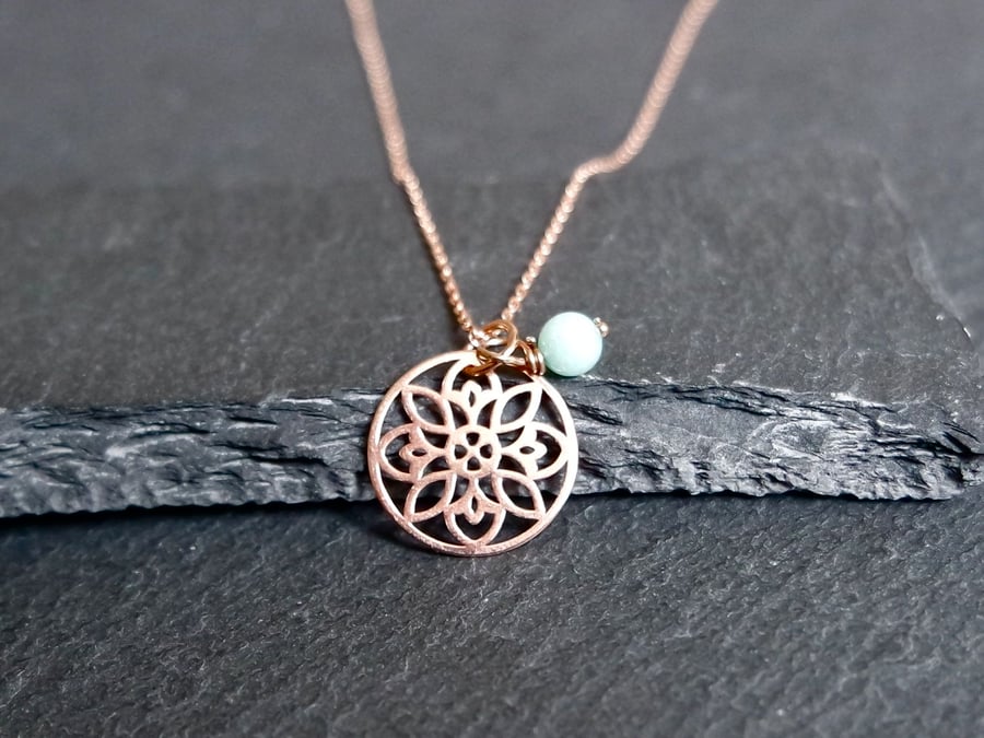 Vermeil 925 Sterling SilverFlower Mandala Necklace - Rose Gold Plated