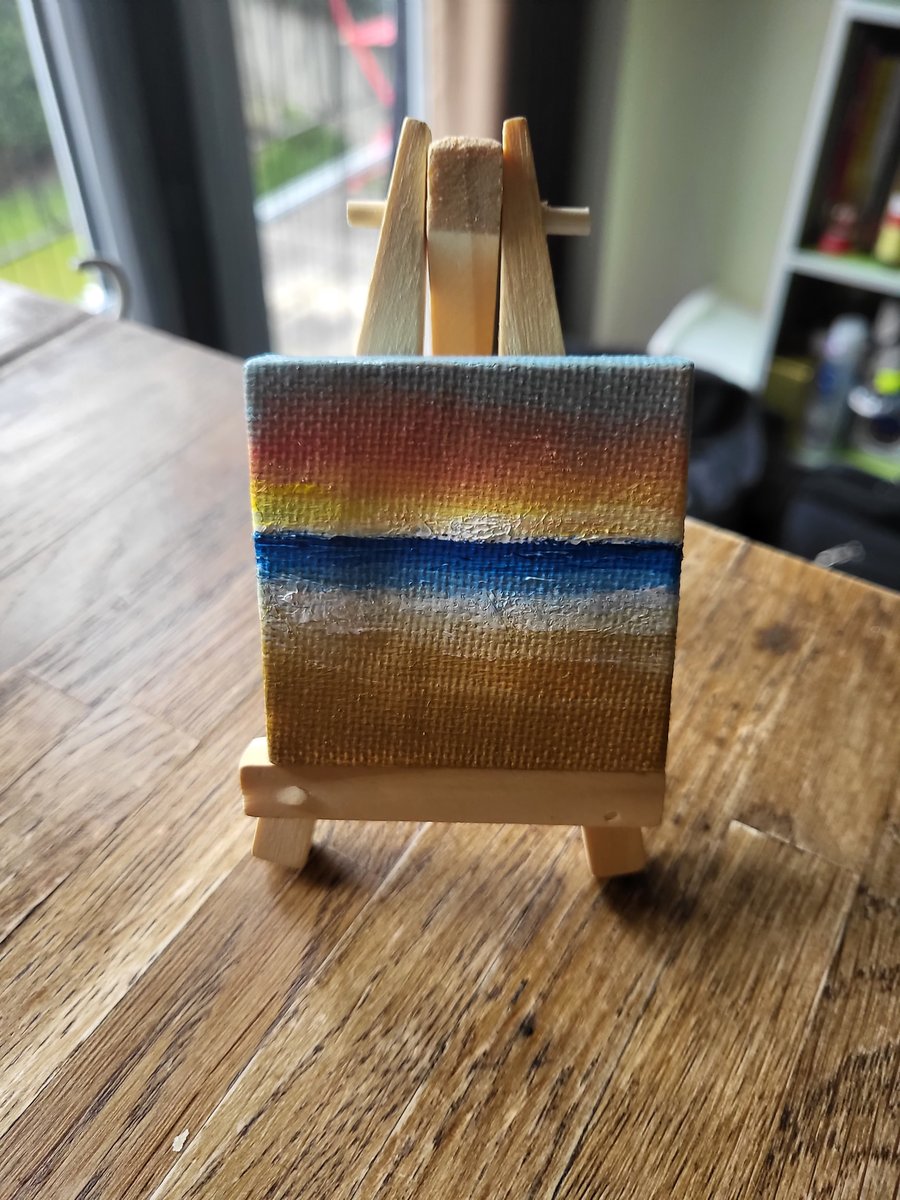 Original mini canvas seascape painting ocean sunset beach