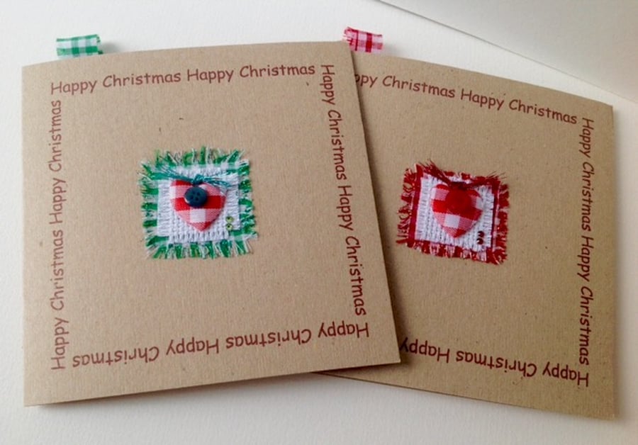 Christmas Cards'Christmas Gingham'Five PK Handmade Xmas Greeting Cards