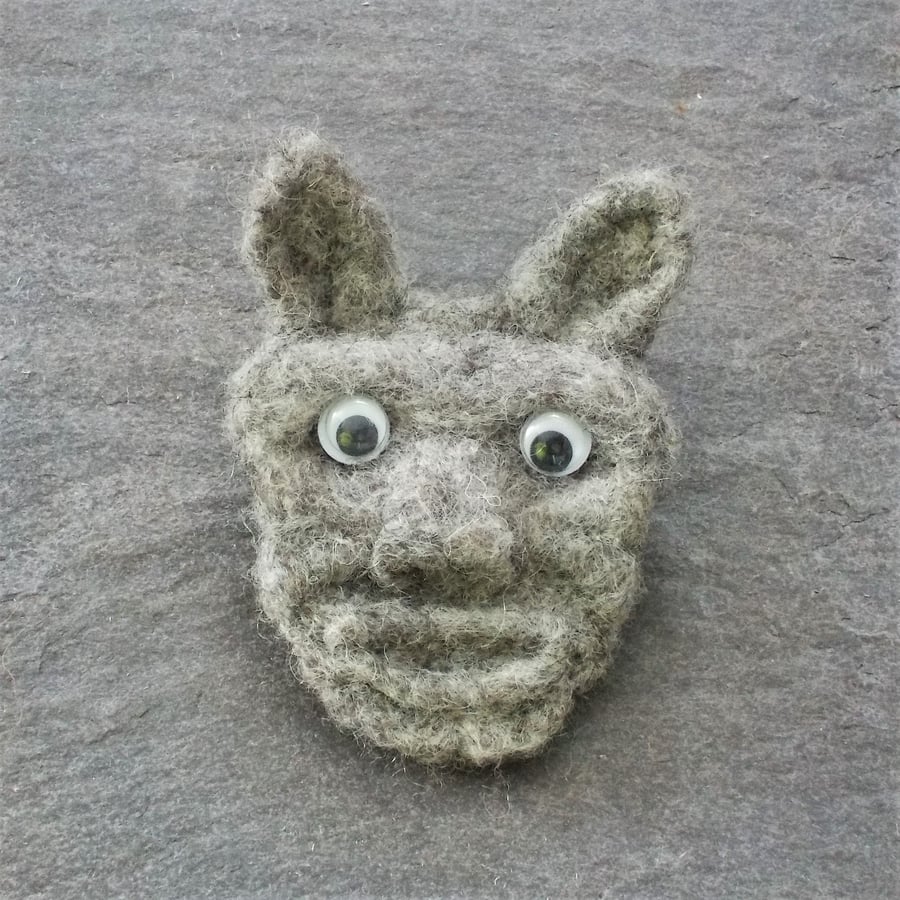 Gargoyle felt fridge magnet grey grotesque face with big ears