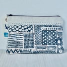 A unique hand printed pouch with hand embroidery made by Linda in Hampshire
