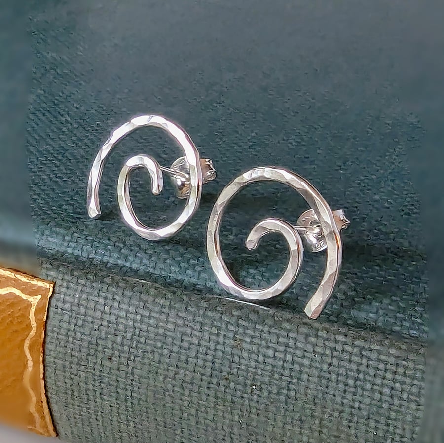 Silver, silver stud earrings. silver studs, spiral silver stud earrings