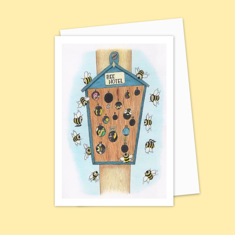 Bee Hotel Greeting Card: Hand Drawn Busy Bee Illustration (215)