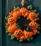 Handmade Halloween Pumpkin Wreath – Spooky Jack-o'-lantern & Crow Design