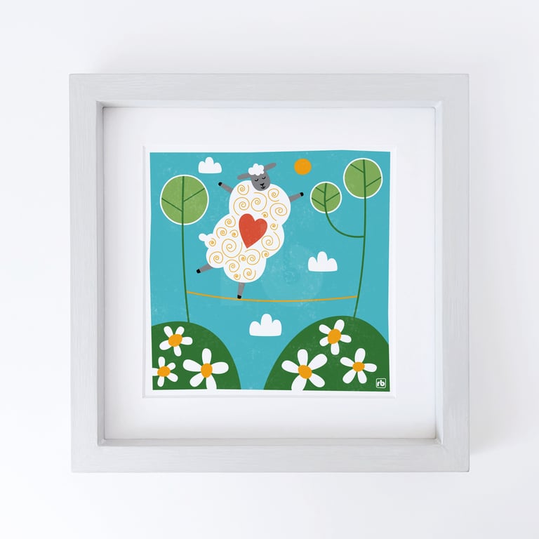 Tightrope Walking sheep illustration, original Giclee print