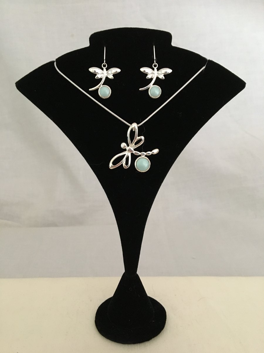 Dragonfly Pendant & Earring Jewellery Set