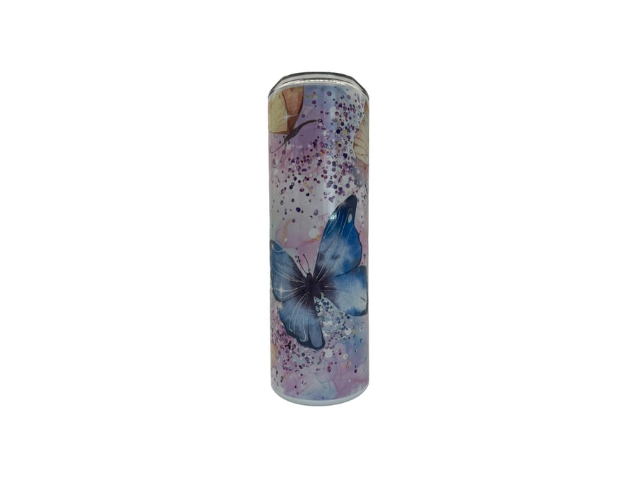 Blue Butterfly Glitter Travel Tumbler
