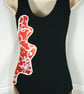 Black gymnastic leotard with red patterned sparkle - Image 2