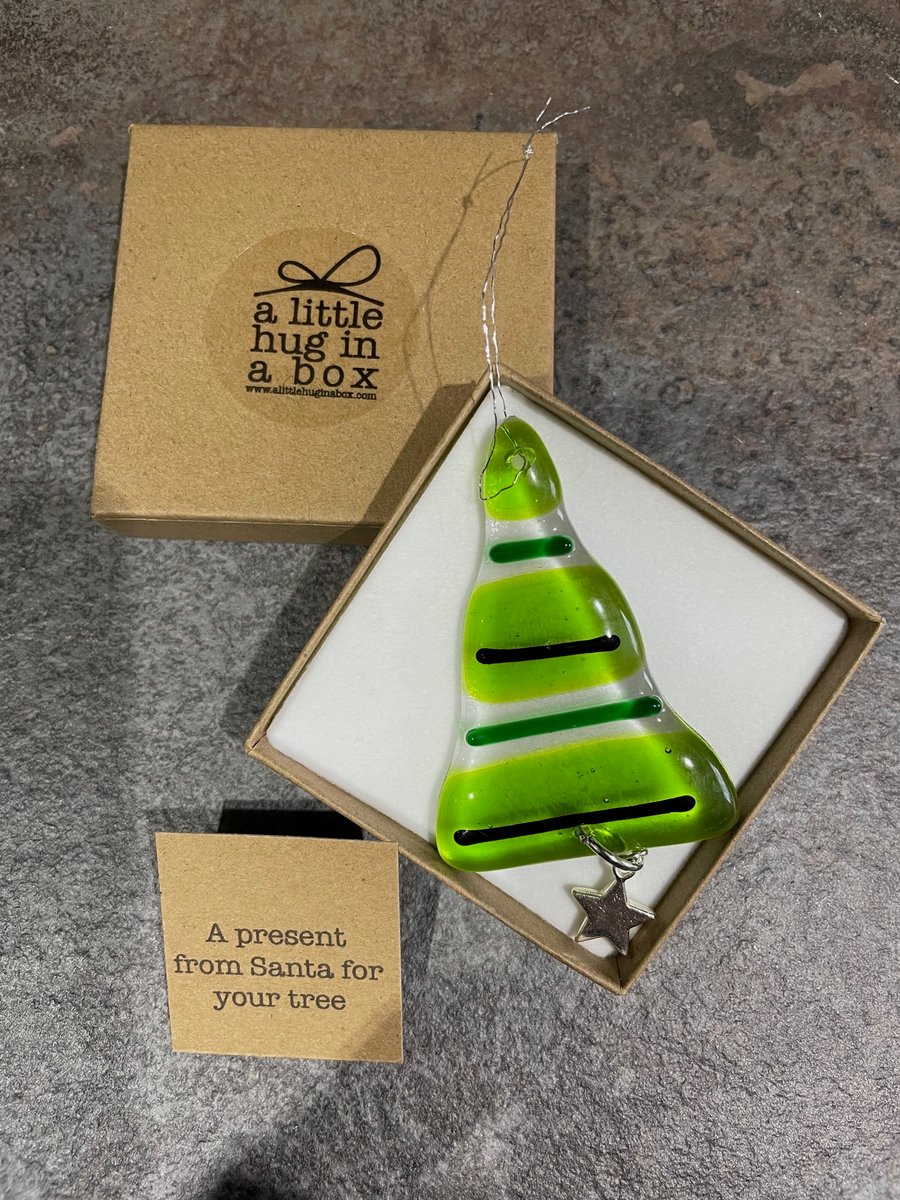 HandmadeFused Glass Stripy Tree Christmas tree decoration