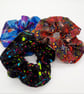 Large scrunchies,  set of 3. Black neon, blue petal fabric.   - Image 5