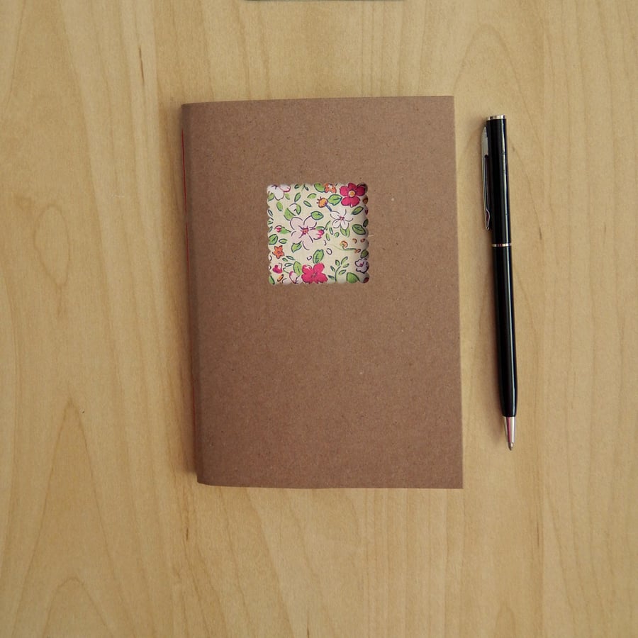 Floral Notebook, hand made notebook with pink and white flowers, 6x4ins 