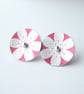 Flower studs in red and silver