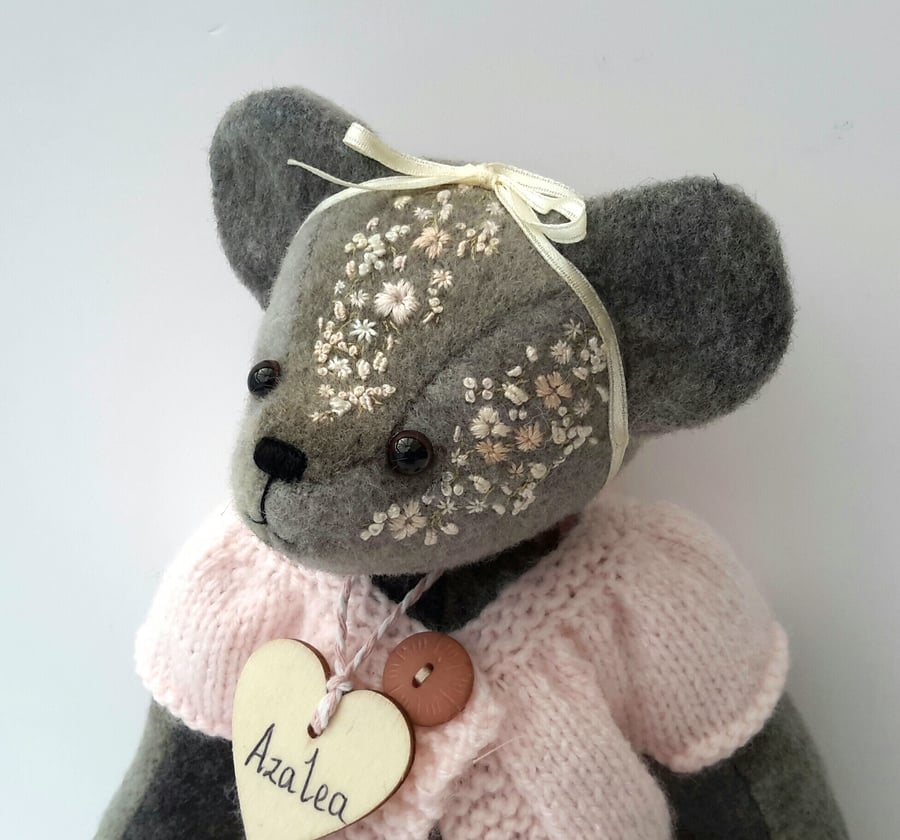 Azalea, Hand Embroidered Alpaca Artist Bear, Collectable Keepsake Teddy Bear