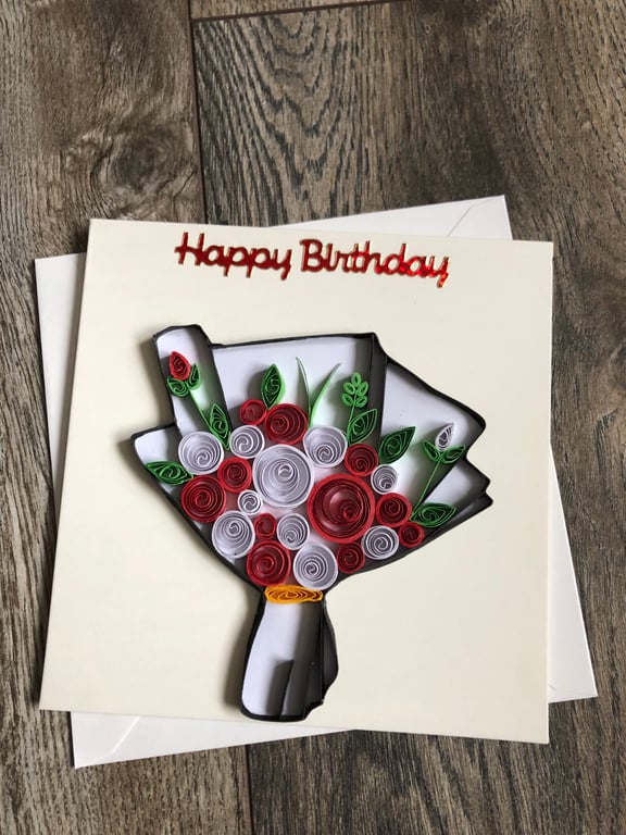 Stunning handmade quilled bouquet birthday card 