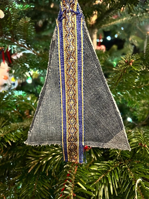 Hanging Christmas Decoration - rustic denim Christmas tree 
