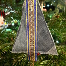 Hanging Christmas Decoration - rustic denim Christmas tree 