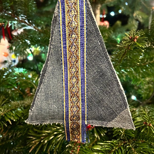 Hanging Christmas Decoration - rustic denim Christmas tree 
