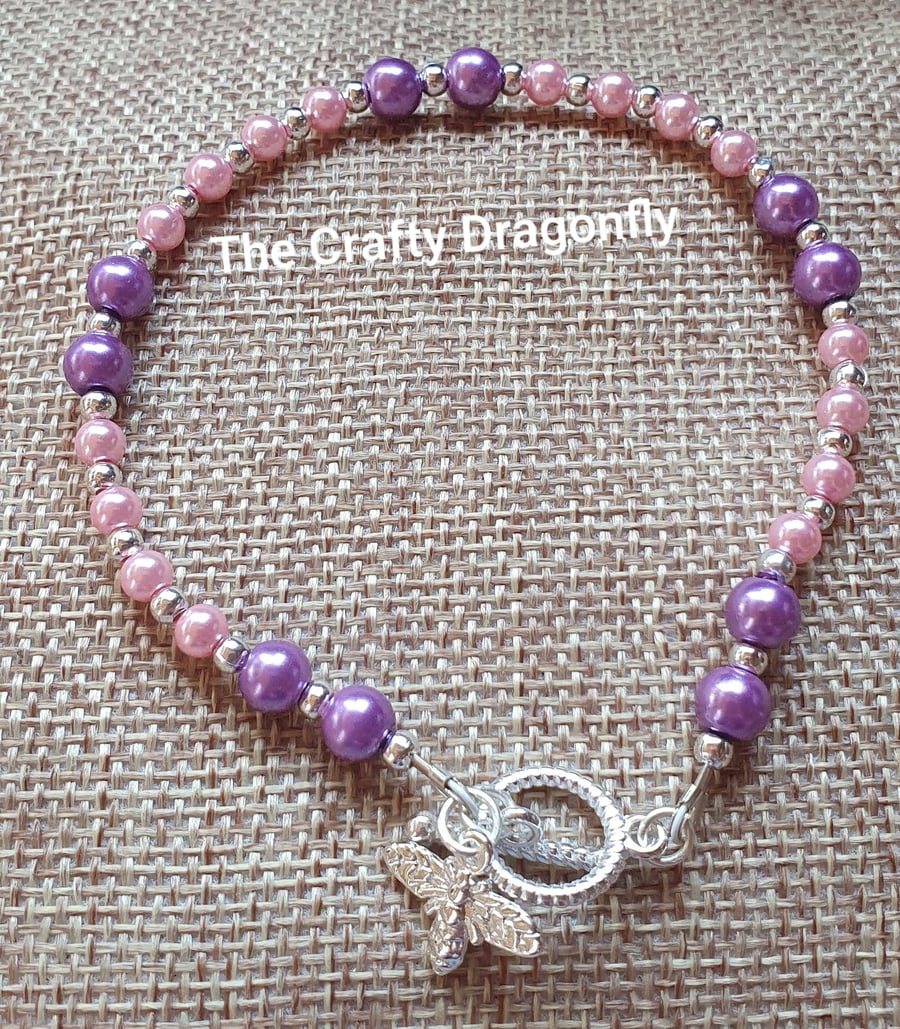 Pink and Purple Beaded Bracelet 
