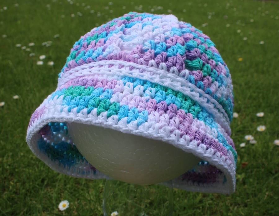 Baby Girl Sun Hat - 100%Cotton - Bucket Hat - Pastel Colours - Sizes 6m to 24m