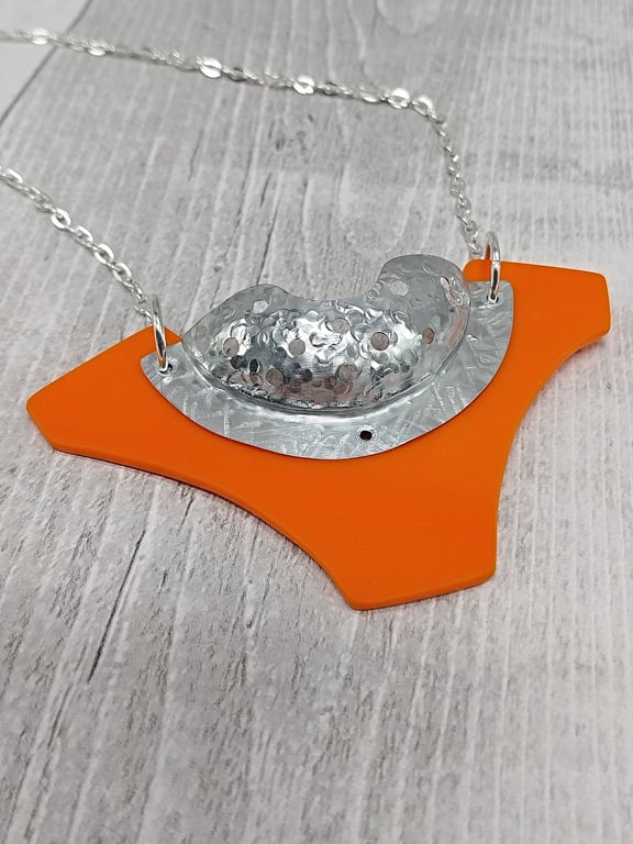 Recycled Aluminium Drink Can Base, Orange Acrylic Shape Necklace Pendant