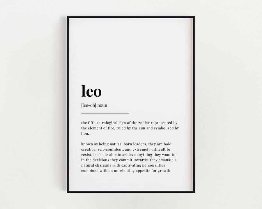 LEO DEFINITION PRINT, Astrology Gift, Leo Gifts, Star Sign Gift, Wall Art Print