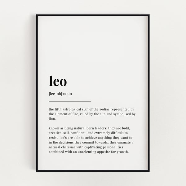 LEO DEFINITION PRINT, Astrology Gift, Leo Gifts, Star Sign Gift, Wall Art Print
