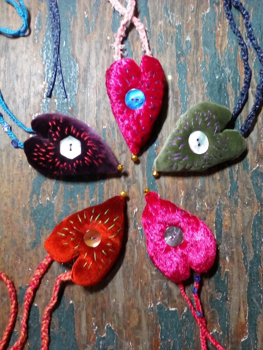 Textile art amulet , necklace, hanging, textile art, velvet keepsake