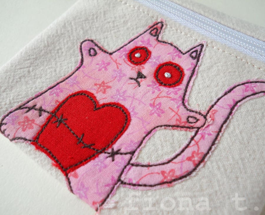 embroidered zombie kitten coin purse