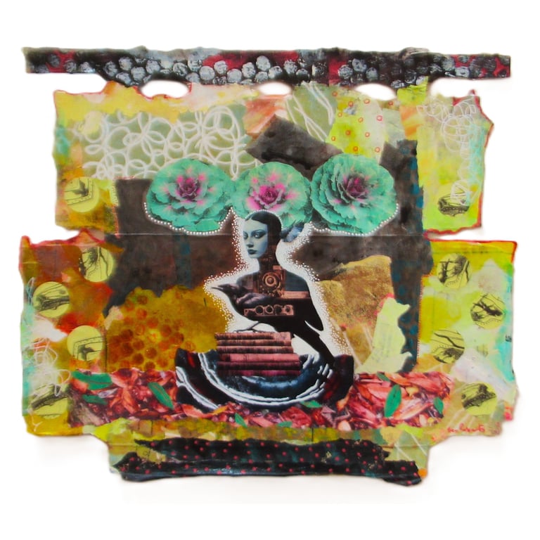 Surreal Abstract Female Portrait With Raven Artwork Eco-Friendly Assemblage Art