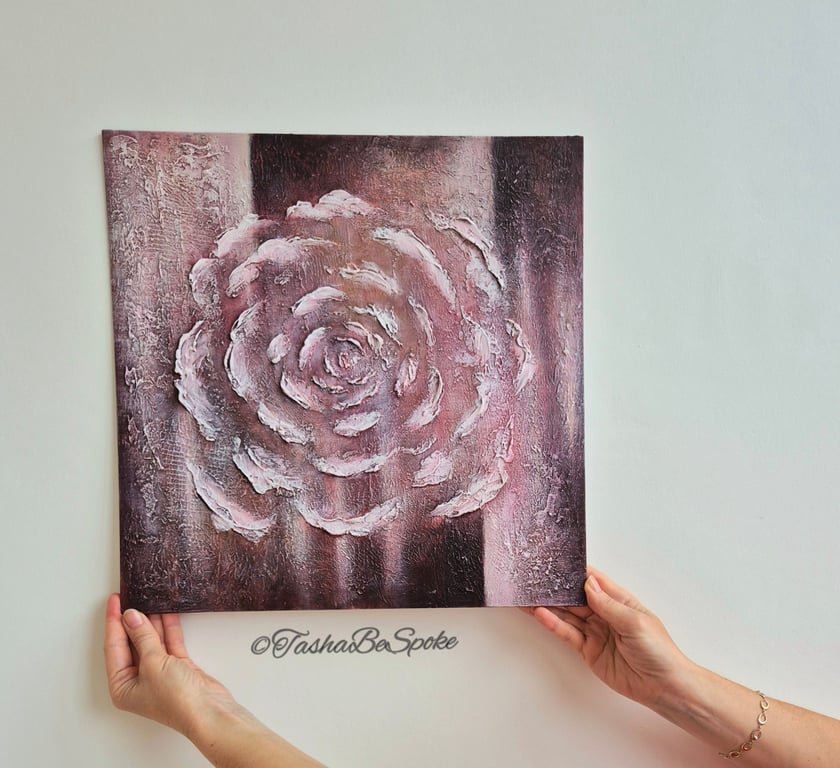 Original textured painting,  Abstract flower, Wall art 16x16 inches 