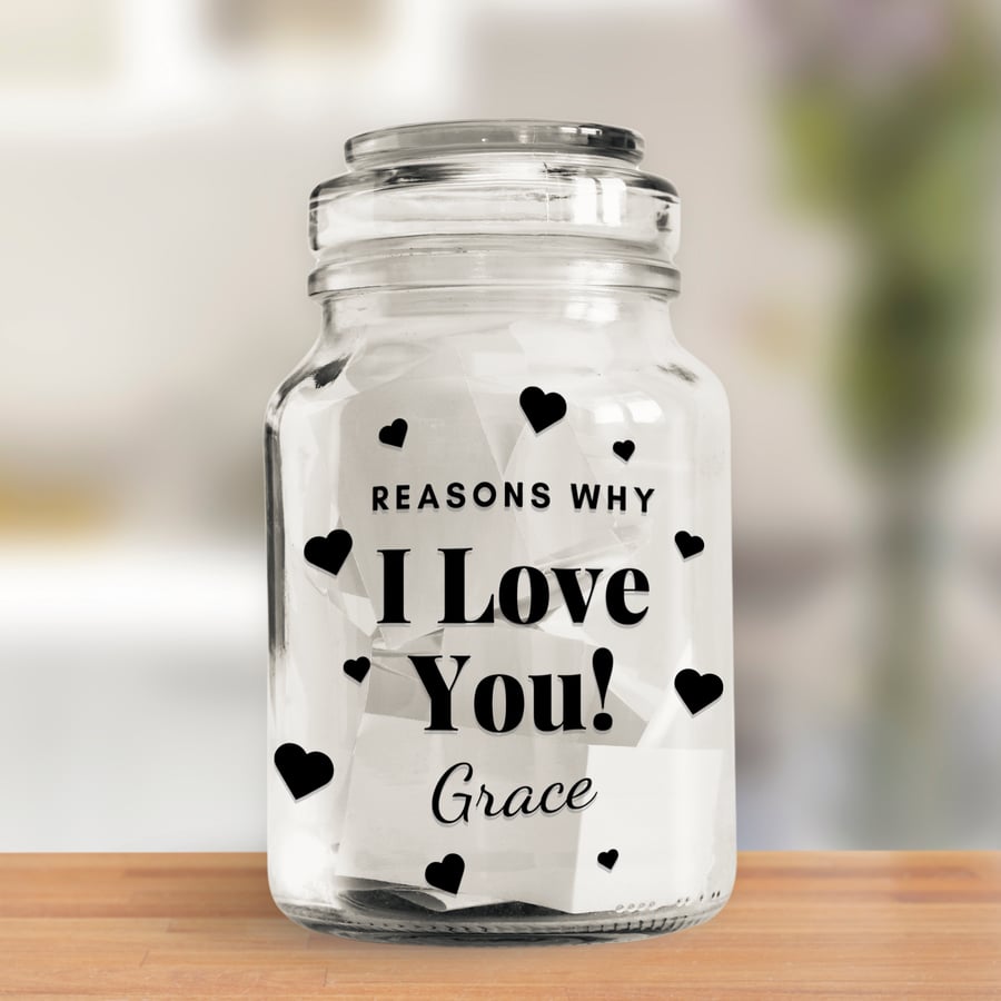 Custom Reasons Why I Love You - Hearts Jar Sticker: Gift For Valentine's Decal