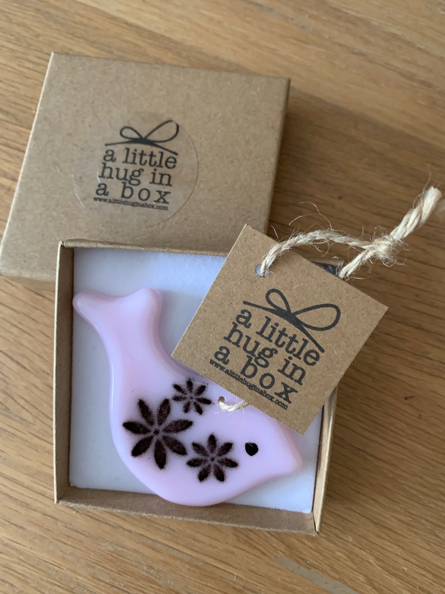 A little hug in a box patterned pink bird gift