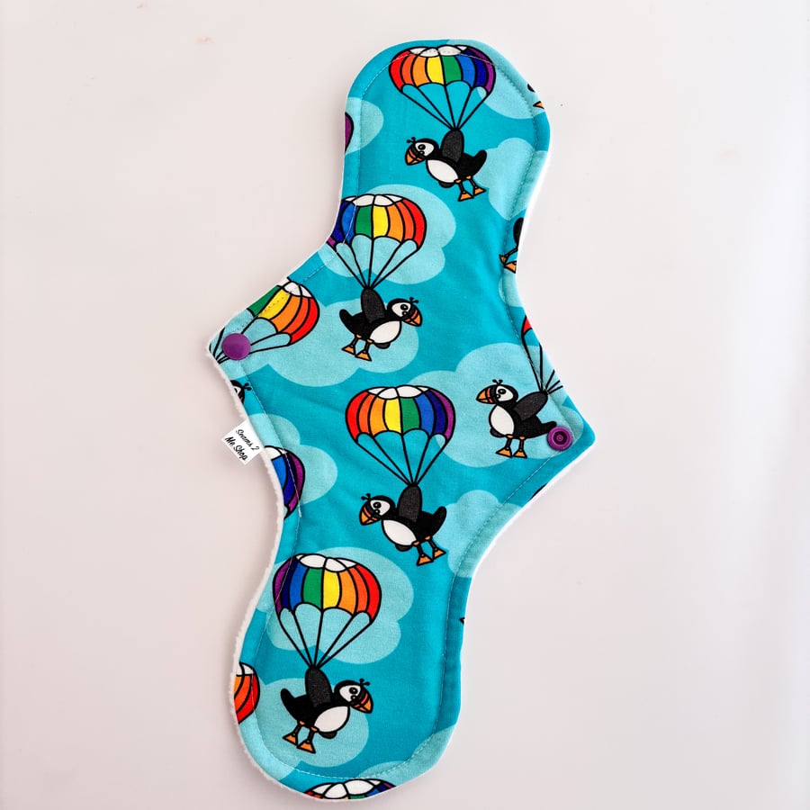 Premium Cloth Sanitary Pad with Wrap Wings - Puffins- 13.5” Heavy